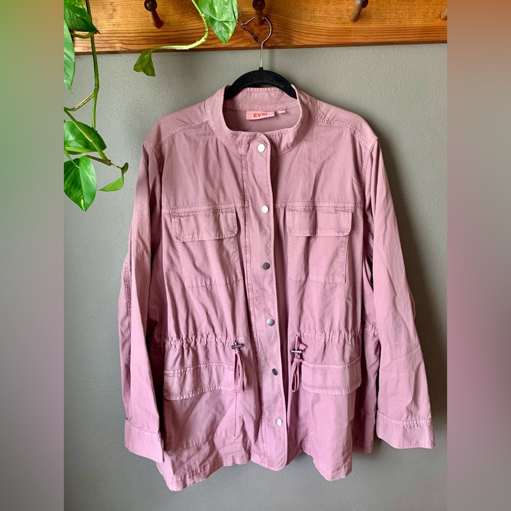 Evri lightweight canvas jacket 3X solid lavender drawstring waist Plus Size